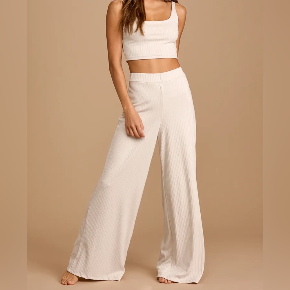 Cider Cream Wide-Leg Ribbed Pants